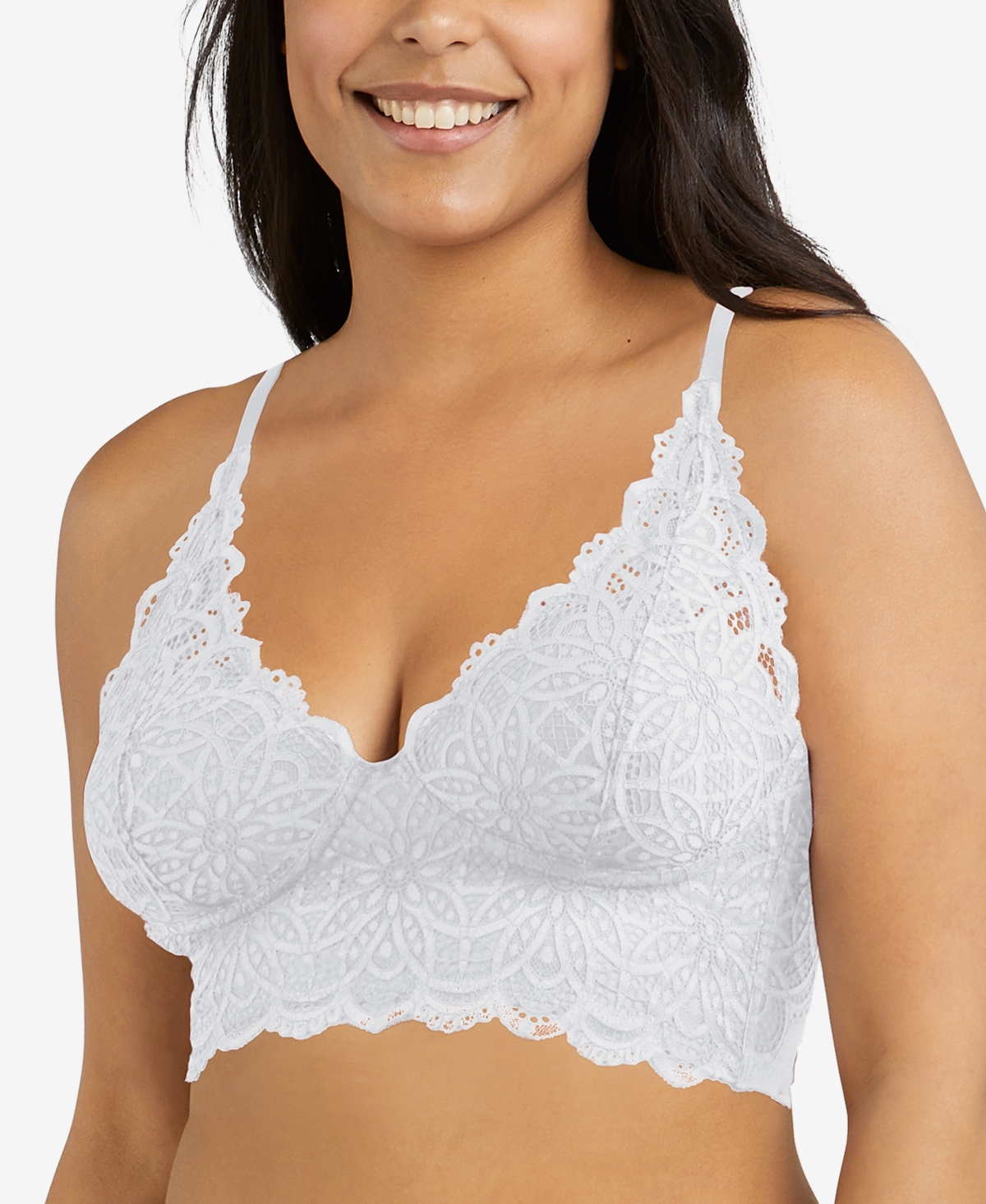 Pure Comfort Lace & Mesh Longline Wireless Bralette DM1188 - White With Silver Lurex