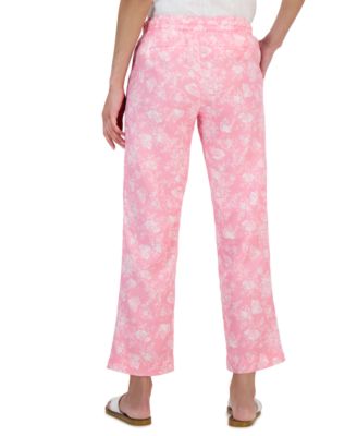 Charter Club Women's Linen Toile-Print Pull-On Pants, Created for Macy's