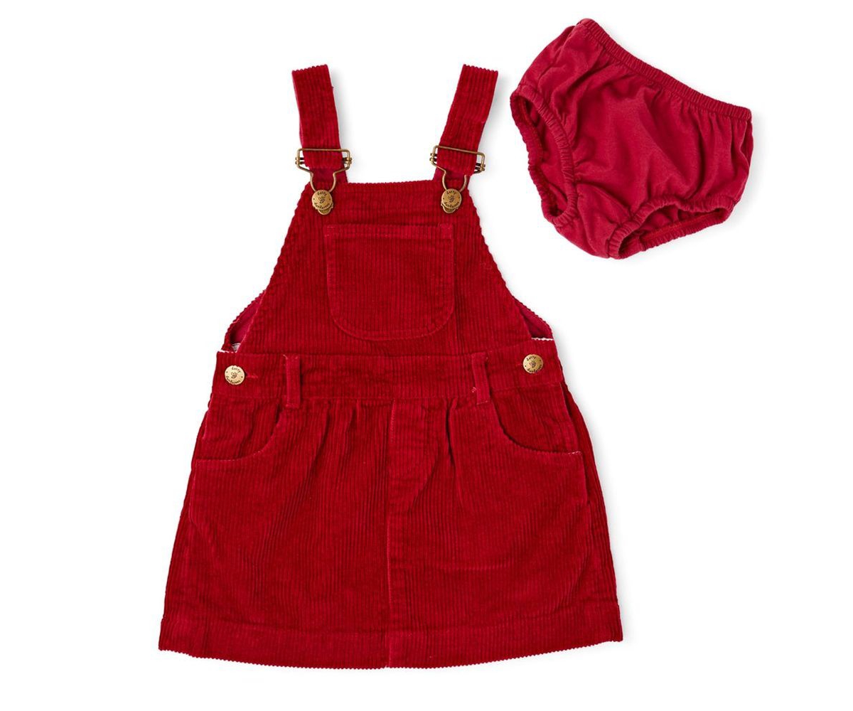 Dotty Dungarees Child Girl Chunky Cord Dress In Robin Red