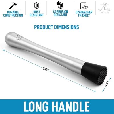 Professional Stainless Steel Cocktail Muddler with Grooved Nylon Head