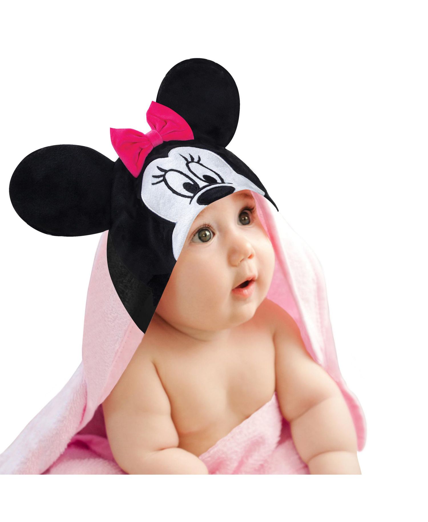 Baby Girls Lambs and Ivy Disney Minnie Mouse Pink Cotton Hooded Bath Towel