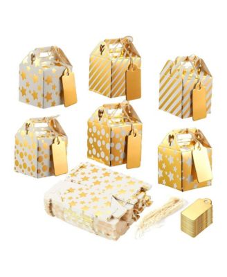 Juvale 36 Pack Mini Gold Treat Boxes for Wedding, Tiny 2x2x2 Favor Boxes with Tags and String (3 ...