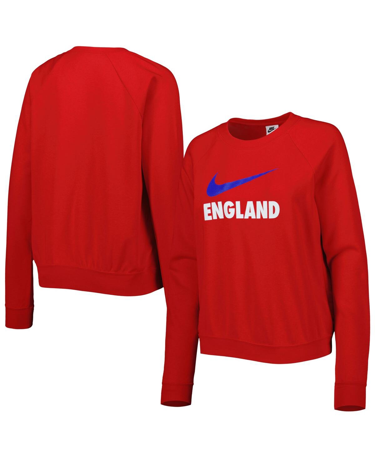 Women's Nike Red England National Team Lockup Varsity Raglan Pullover Sweatshirt - Red