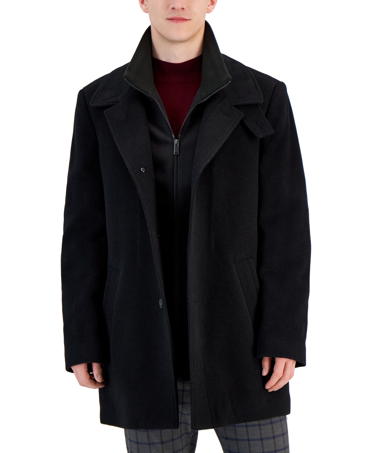 Calvin Klein Men's Classic Fit Black Wool Blend Overcoat