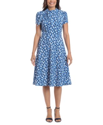 London Times Petite Polka-Dot Tie-Neck Midi Dress - Macy's