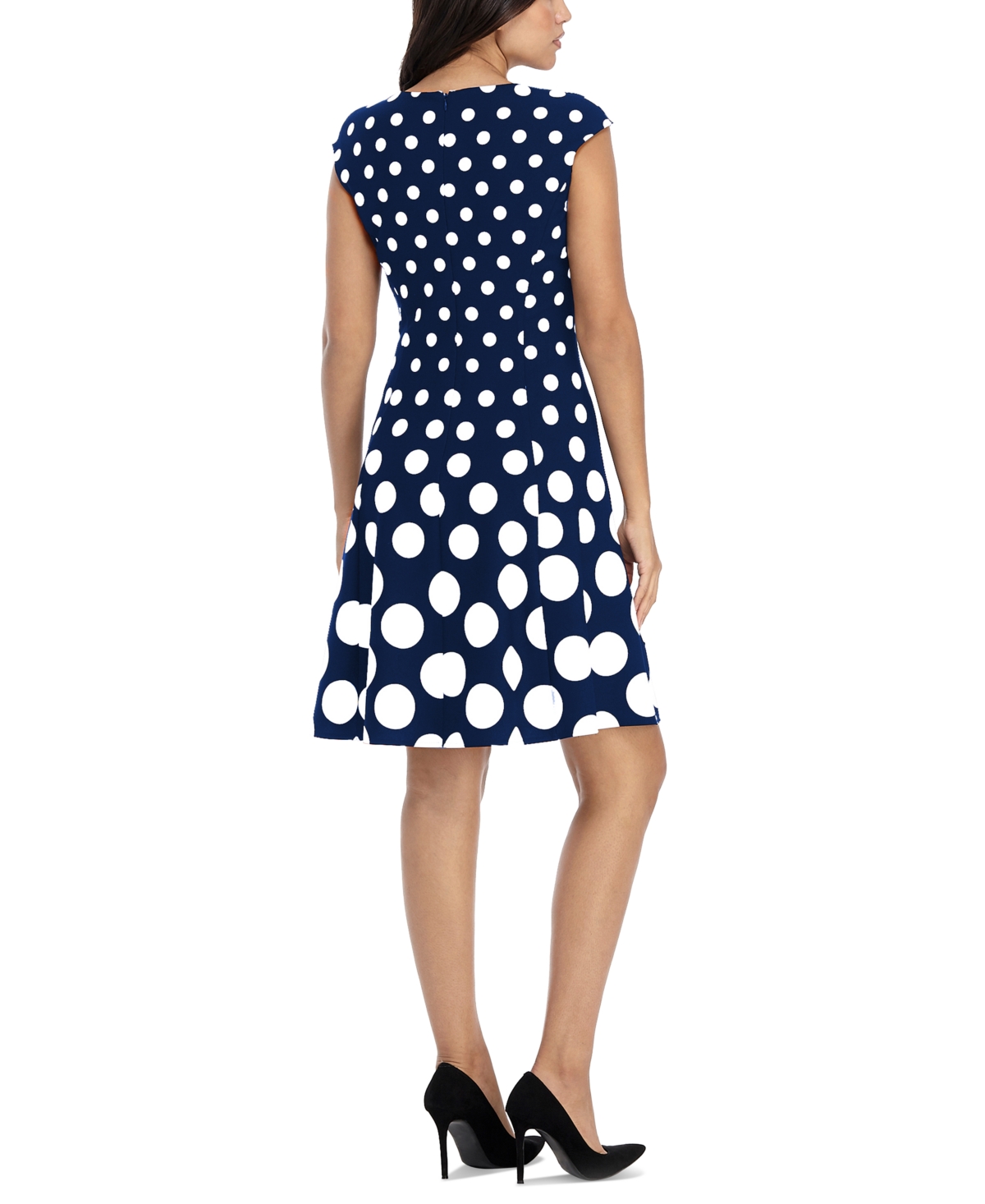 Shop London Times Petite Polka-dot Fit & Flare Dress In Green White