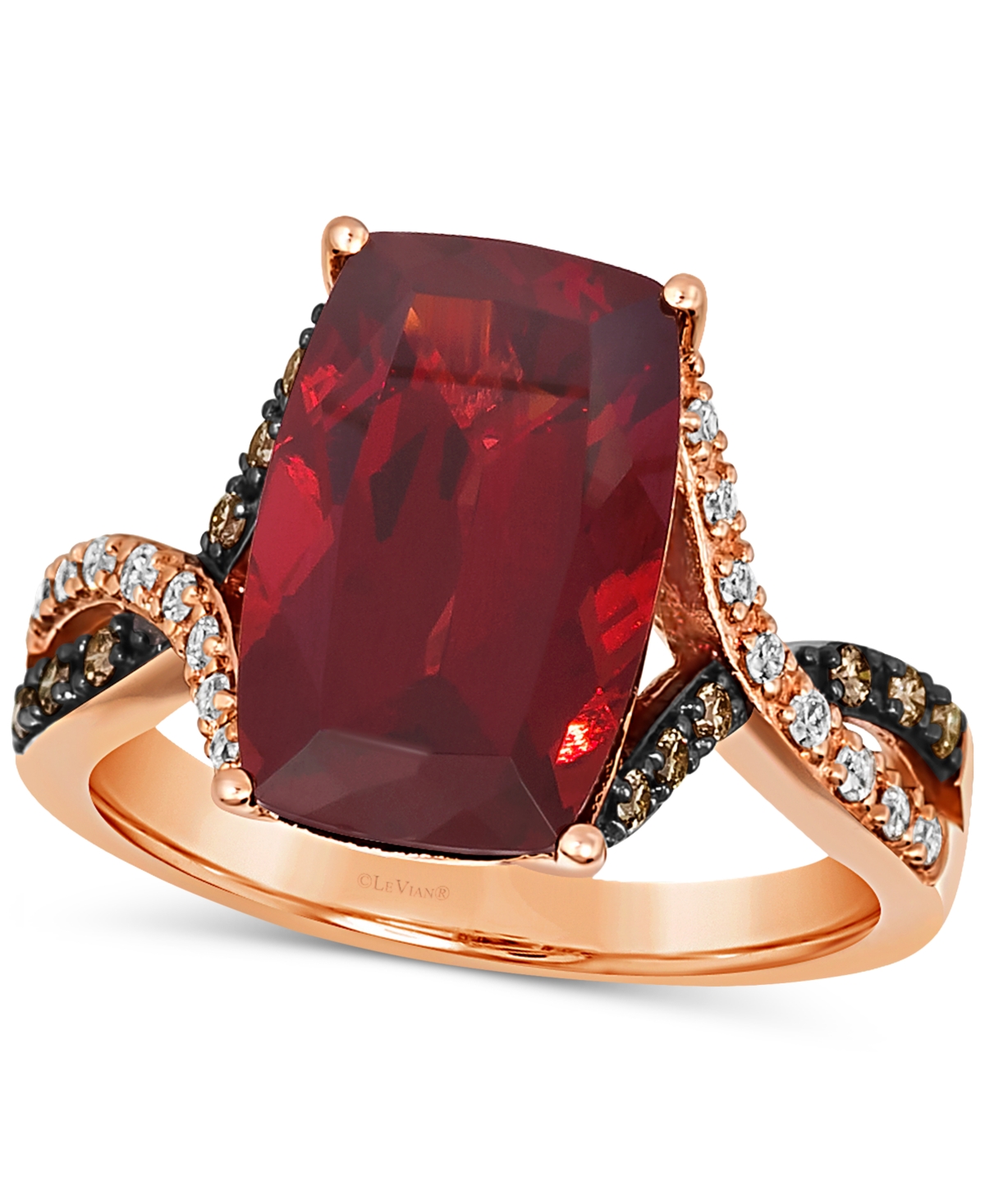 Pomegranate Garnet (6-3/4 ct. t.w.) & Diamond (1/4 ct. t.w.) Statement Ring in 14k Rose Gold - 14K Strawberry Gold Ring