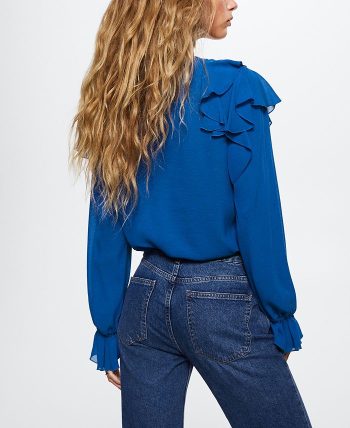MANGO Women's Ruffle Blouse with Laces V-Neck Top - Macy's