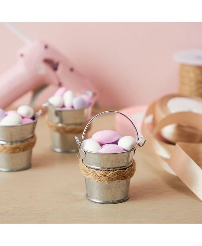 Juvale 24 Pack Mini Galvanized Buckets with Handles, Small Metal Tin