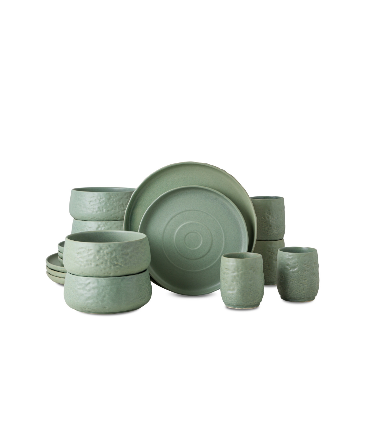 Shosai Stoneware 16 Pieces Dinnerware Set, Service for 4 - Sage