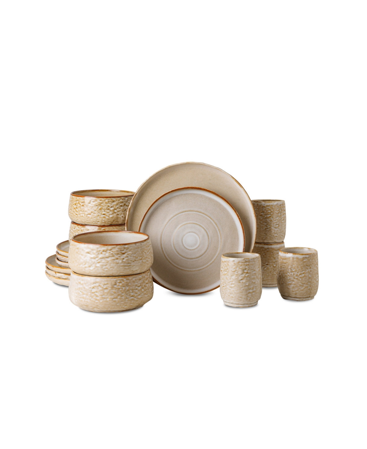 Shosai Stoneware 16 Pieces Dinnerware Set, Service for 4 - Sand