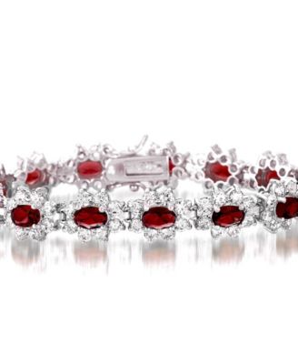 Sterling Silver White Gold Plated with Colored Cubic Zirconia Link Bracelet