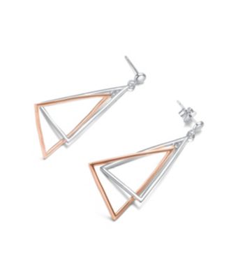 Stylish Sterling Silver Two-Tone Triangle Dangling Earrings