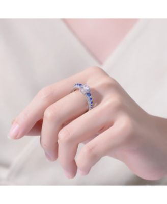 Sterling Silver Rhodium Plated with Blue Cubic Zirconia Statement Ring
