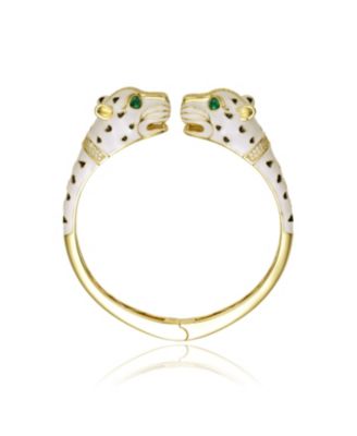 Women's 14K Gold Plated Black CZ Panther Swivel Bangle Bracelet