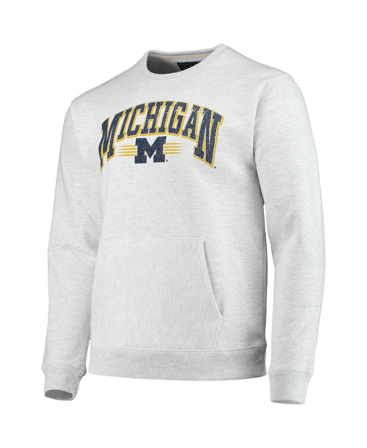 Shop League Collegiate Wear Men's  Heathered Gray Michigan Wolverines Upperclassman Pocket Pullover Sweats