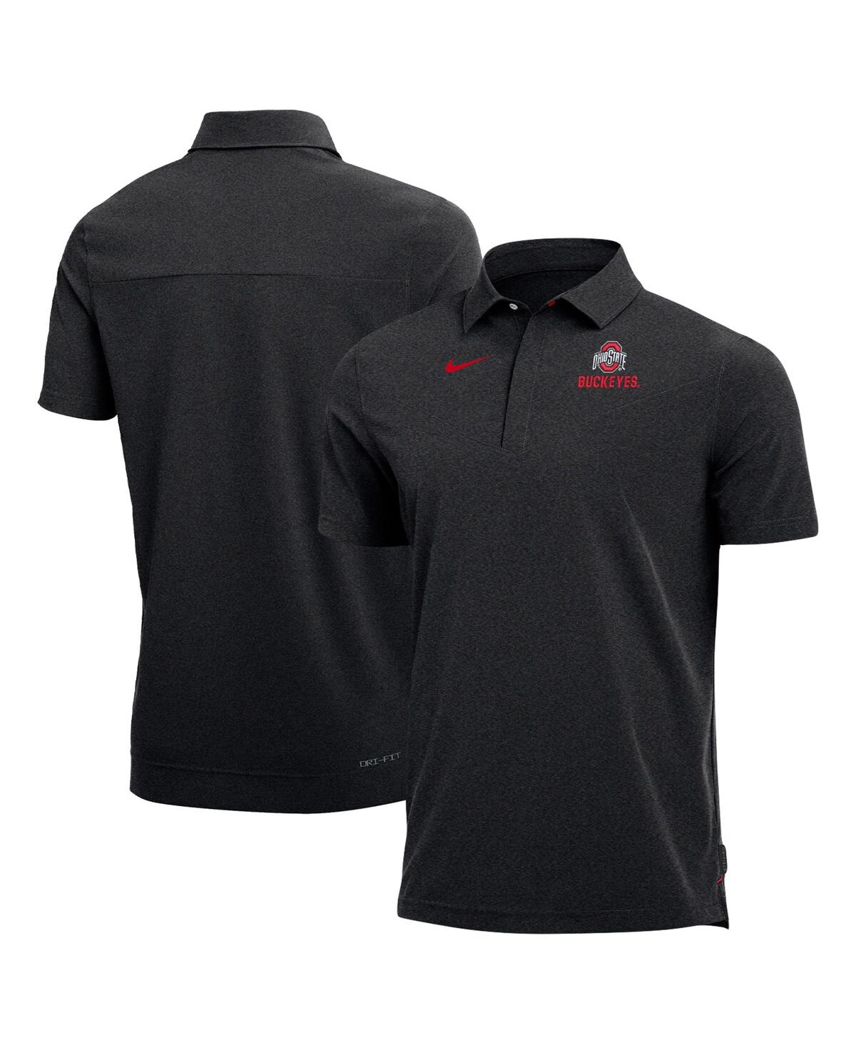 Men's NikeOhio State Buckeyes Coach Performance Polo Shirt - Heathered Black