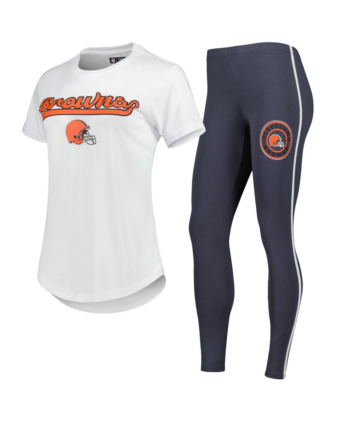 Shop Concepts Sport Women's  White, Charcoal Cleveland Browns Sonata T-shirt And Leggings Sleep Set In White,charcoal