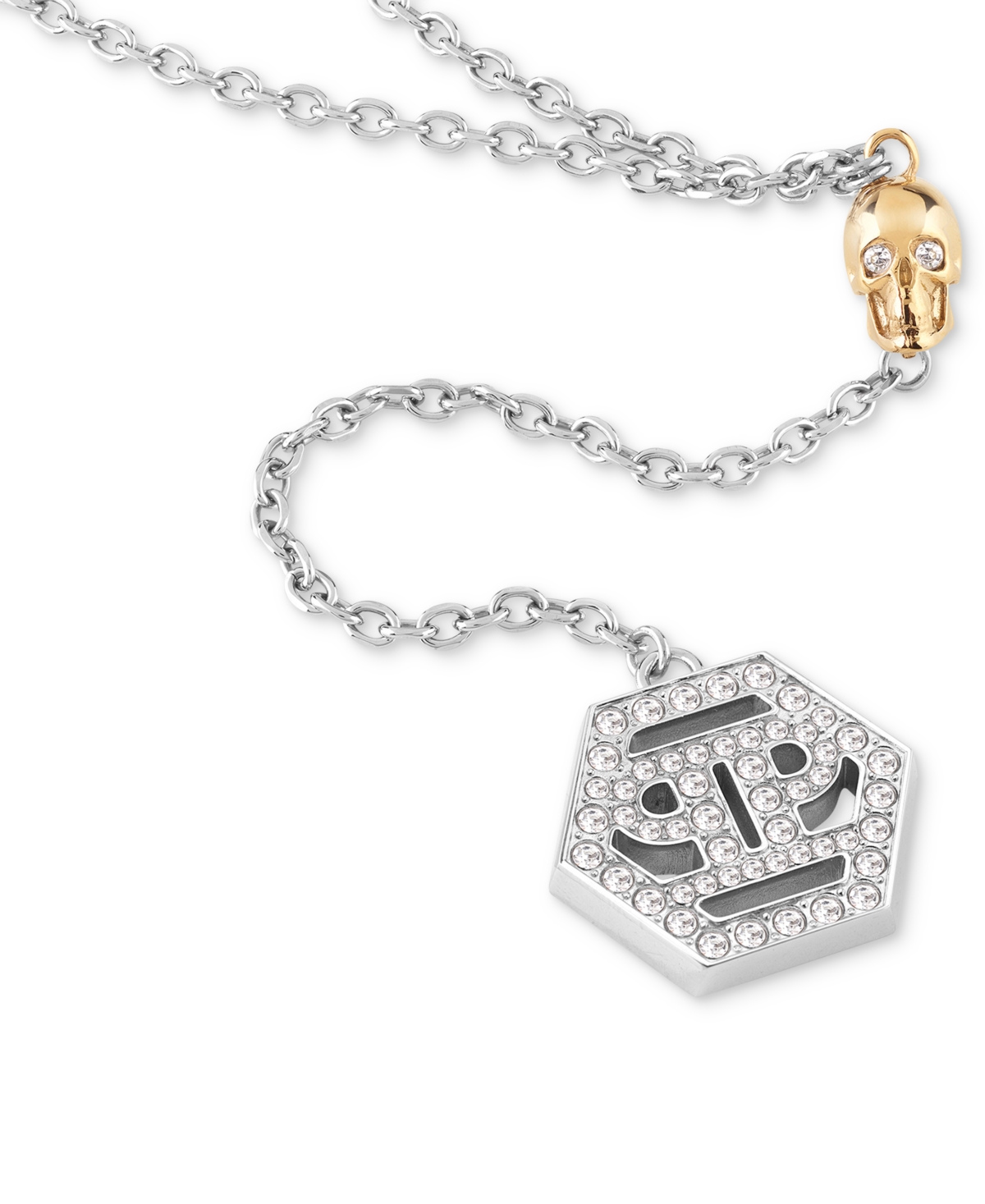 Shop Philipp Plein Two-tone Stainless Steel Pave 3d $kull & Hexagon Logo 20" Lariat Necklace