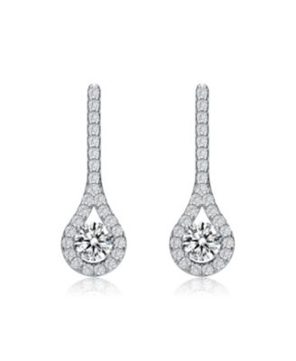 Sterling Silver with Rhodium Plated Clear Round Cubic Zirconia Solitaire with Accent Teardrop Earrings