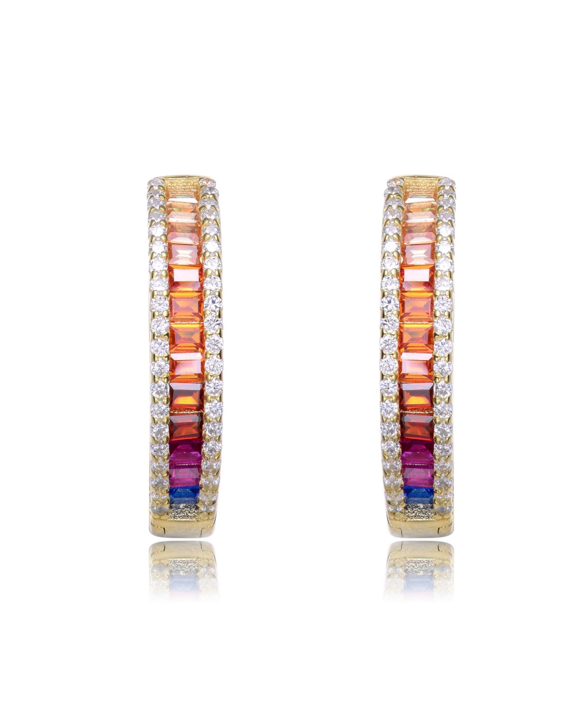 Rachel Glauber 14K Gold Plated Multi Color Cubic Zirconia Hoop Earrings - Multi-Color