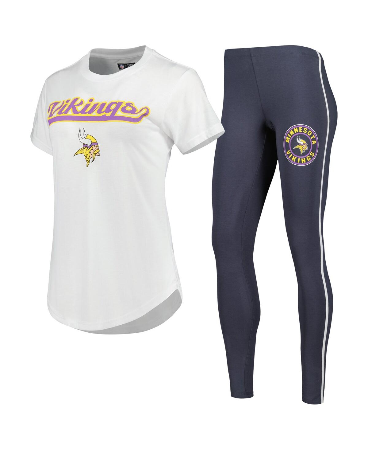 Women's Concepts Sport White, Charcoal Minnesota Vikings Sonata T-shirt and Leggings Sleep Set - White, Charcoal