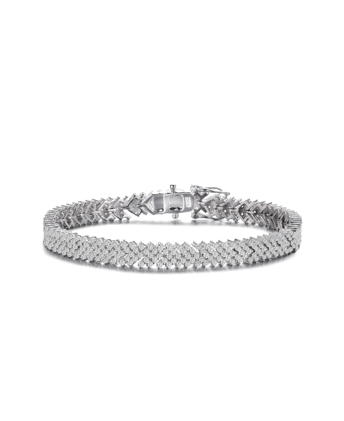 Sterling Silver with Rhodium Plated Clear Round Cubic Zirconia Cluster Arrow Head Style Tennis Bracelet - Clear