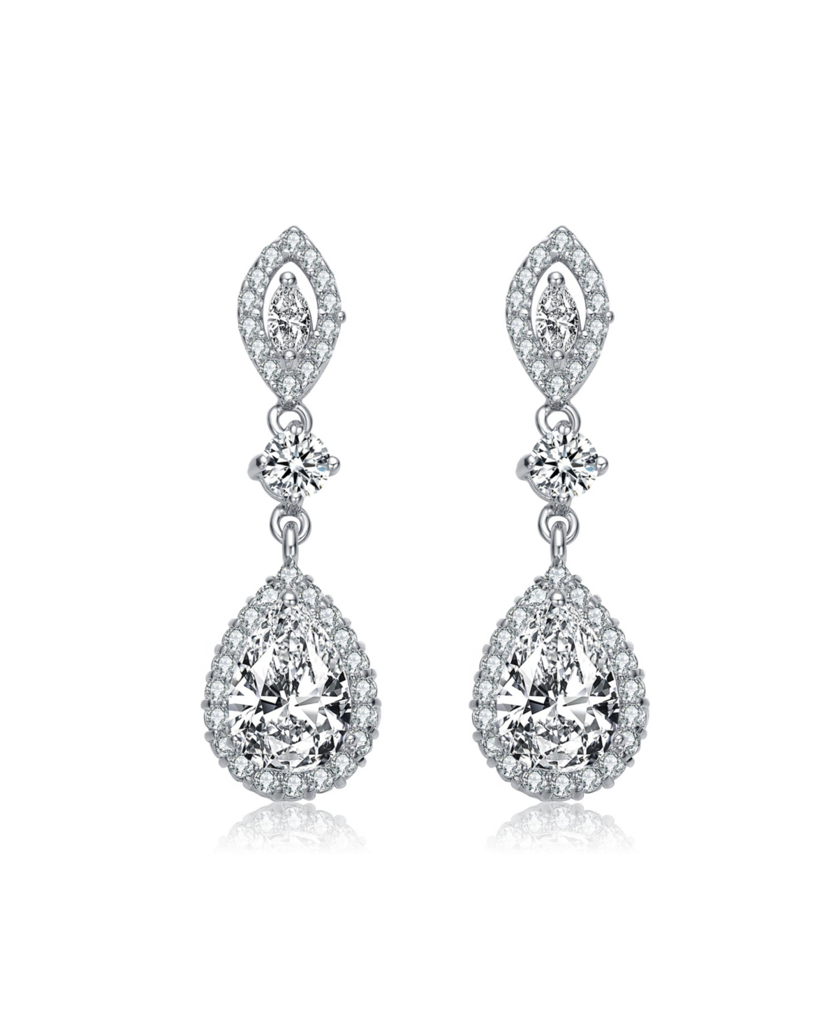 Genevive Sterling Silver with Rhodium PlatedPear with Round and Marquise Cubic Zirconia Accent Dangle Earrings - Clear