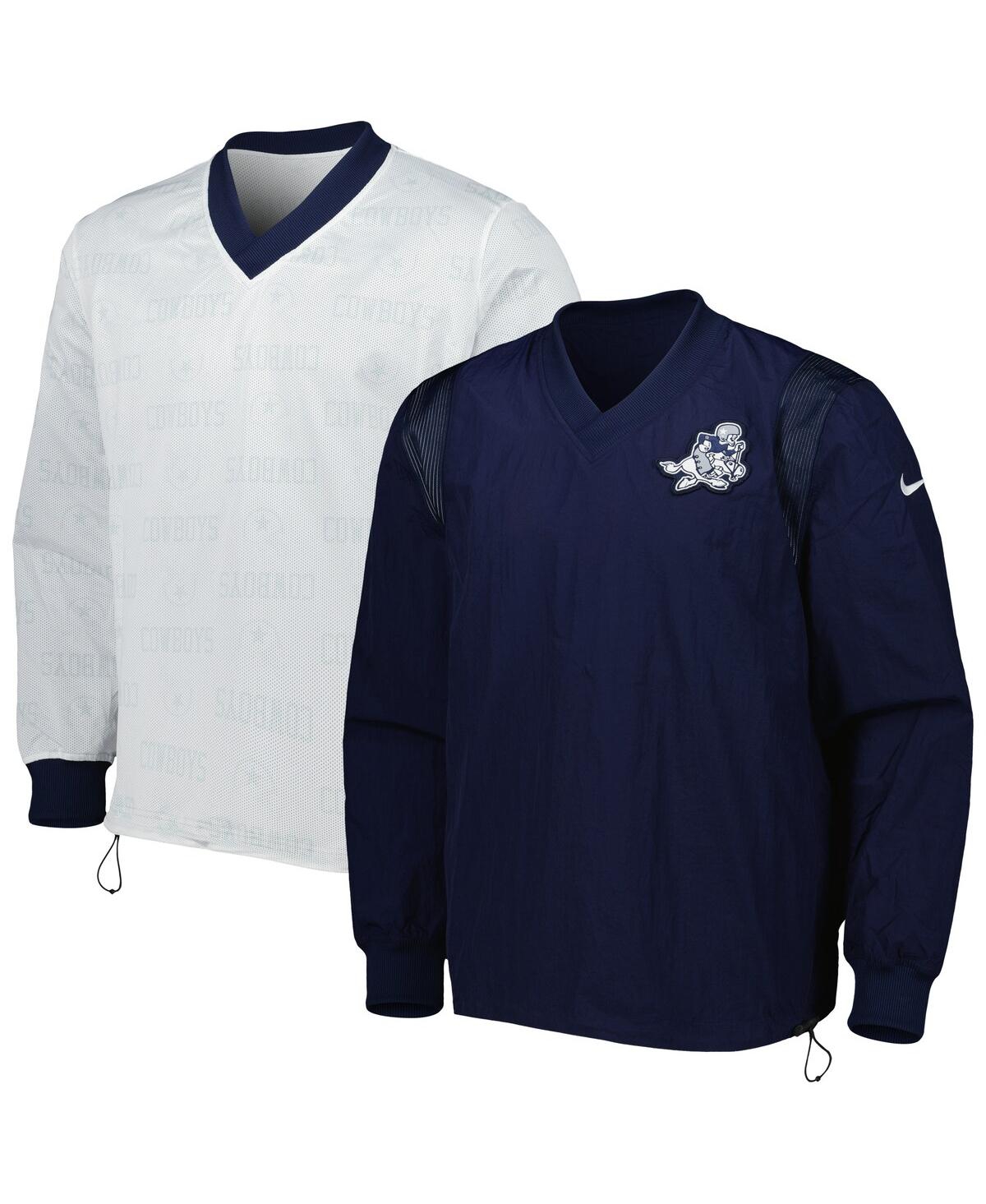 Shop Nike Men's  Navy, Silver Dallas Cowboys Sideline Team Id Reversible Pullover Windshirt In Navy,silver