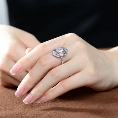Sterling Silver with Rhodium Plated Radiant Cubic Zirconia Coctail Ring