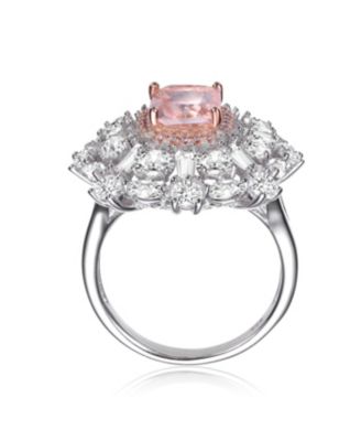 Sterling Silver with Rhodium Plated Green Cubic Zirconia Ring