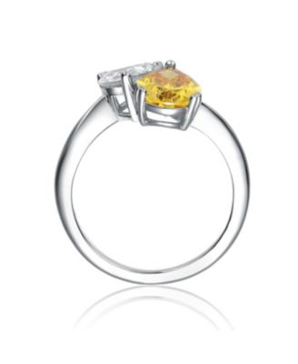 Sterling Silver Rhodium Plated Clear and Yellow Cubic Zirconia Bypass Ring