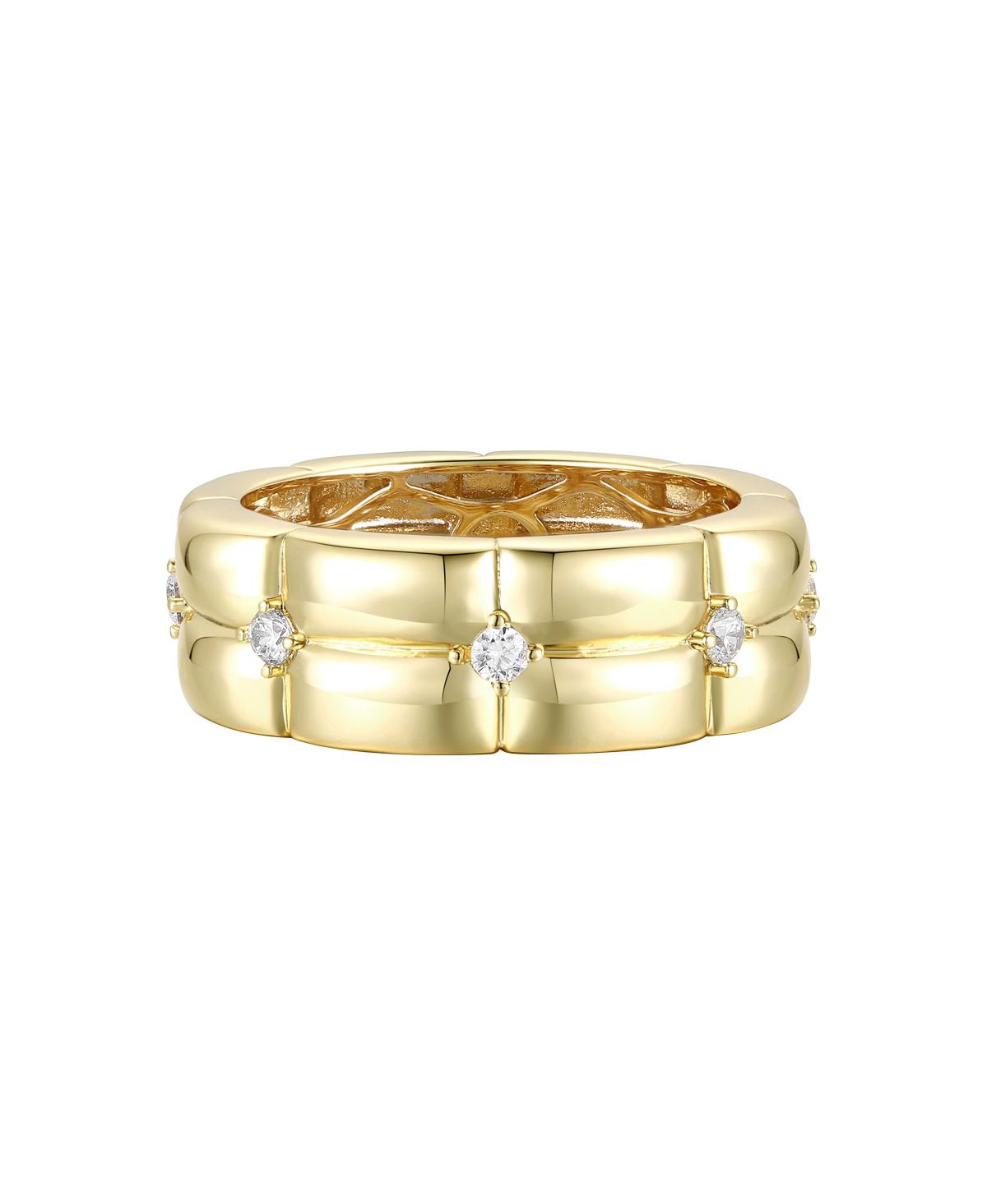 Genevive 14kPlated Sterling Silver with Cubic Zirconia Double Weave Band Ring - Gold