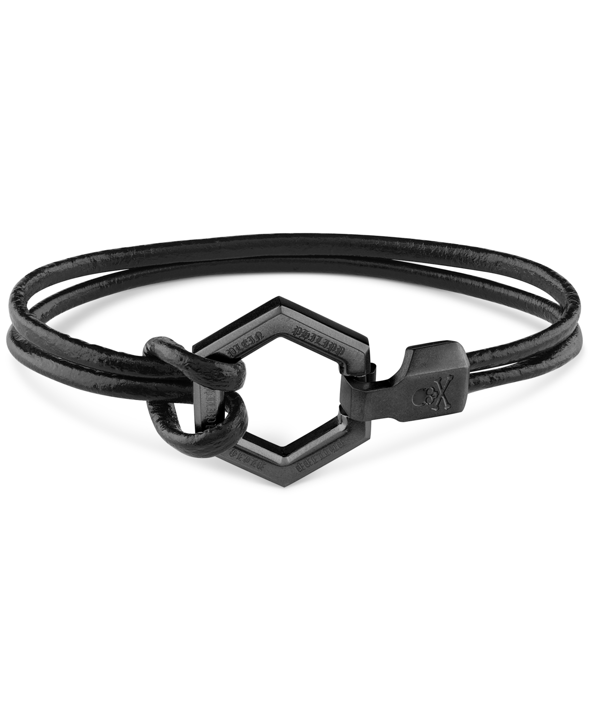 Black-Tone Stainless Steel Hexagon Leather Flex Bracelet - Stainless Steel