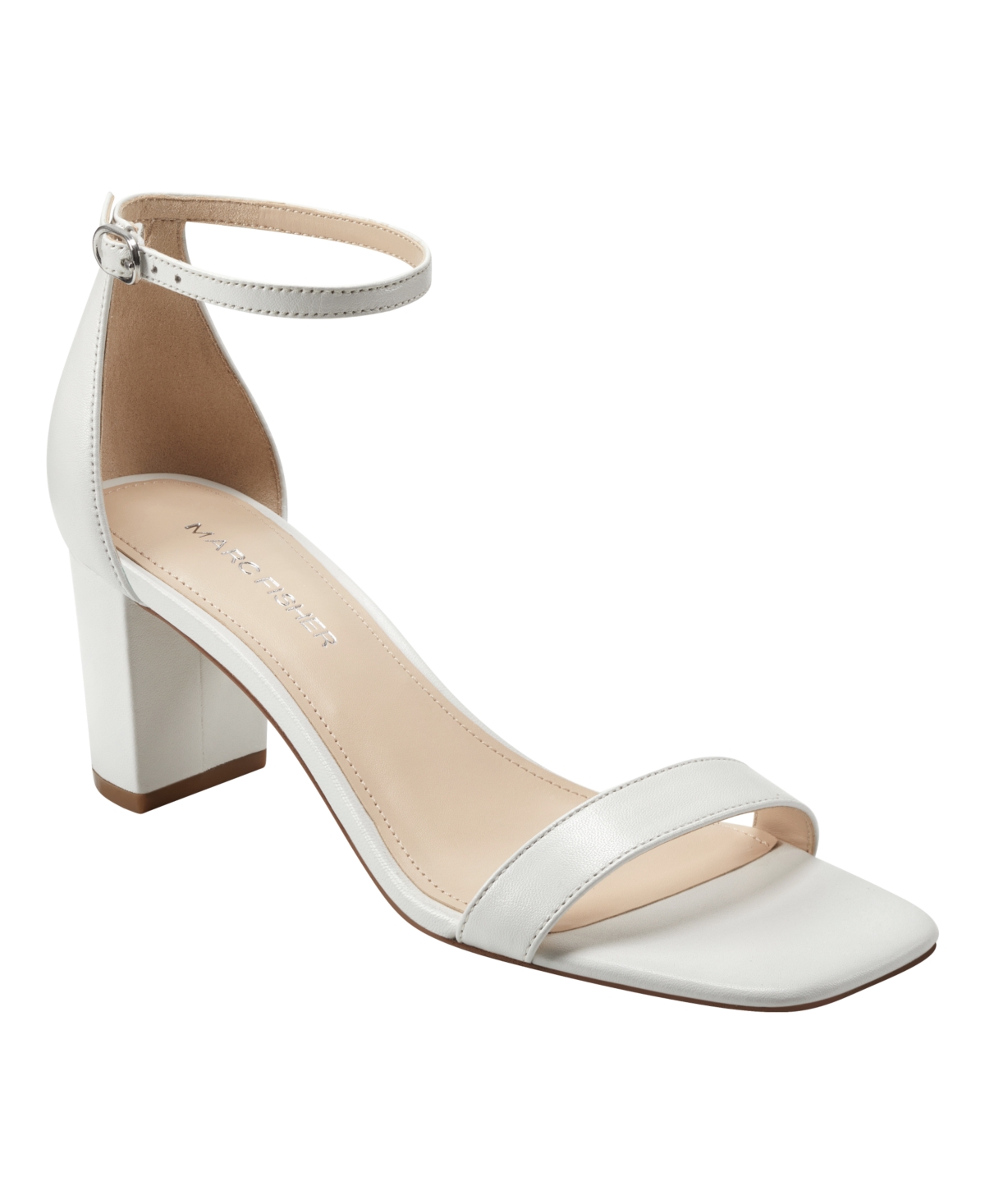 Marc Fisher Women s Jaron Square Toe Block Heel Dress Sandals White Leather Smart Closet