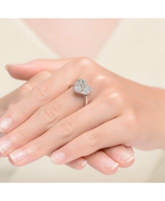 Sterling Silver Two Tone and Clear Cubic Zirconia Heart Ring