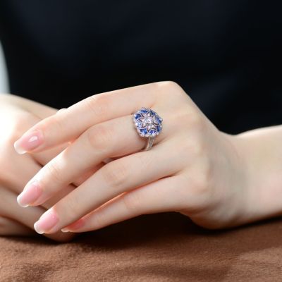 Sterling Silver Baguette and Round Cubic Zirconia Modern Ring