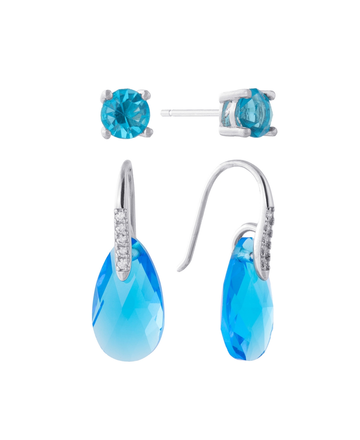 Giani Bernini Gianni Bernini 2-pair Crystal Teardrop Stud Earrings Set (1.34 Ct. T.w.) In Sterling Silver In Light Aqua
