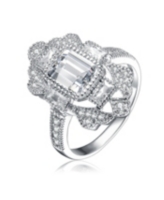 Genevive Exquisite Sterling Silver Rhodium-Plated Cubic Zirconia Cocktail Ring - Clear