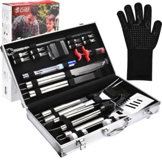 Commercial Chef Premium 25 Piece Stainless Steel Barbeque Grill Tool Set with Aluminum Hard Case - Macy's