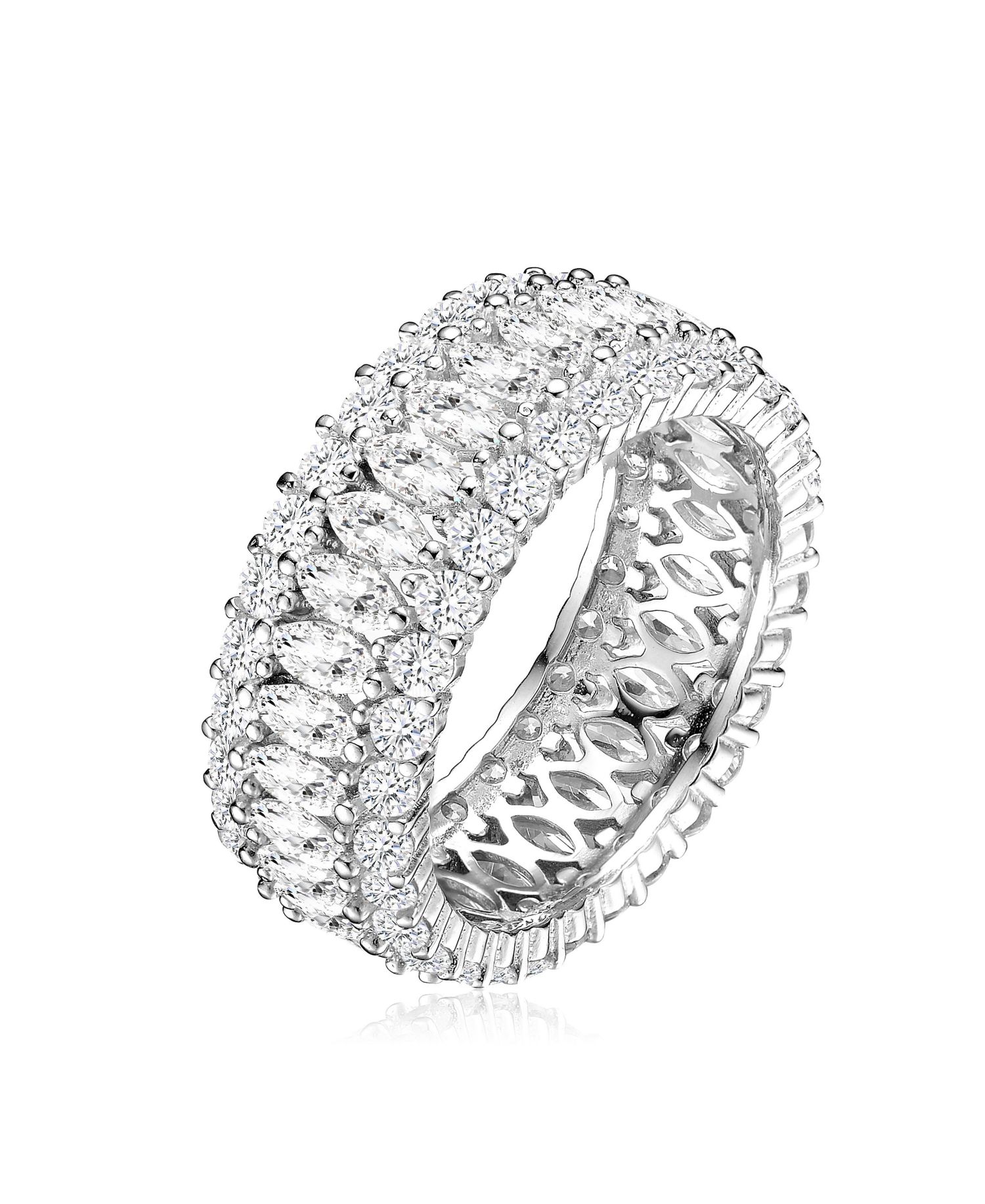 Sterling Silver White Gold Plated Brilliant 360-Degree CZ Ring