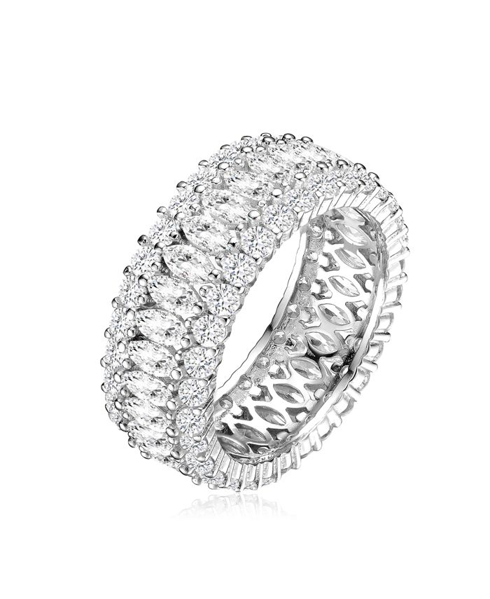 Genevive Dazzling White Gold Plated Marquise & Round-Cut CZ Band Ring