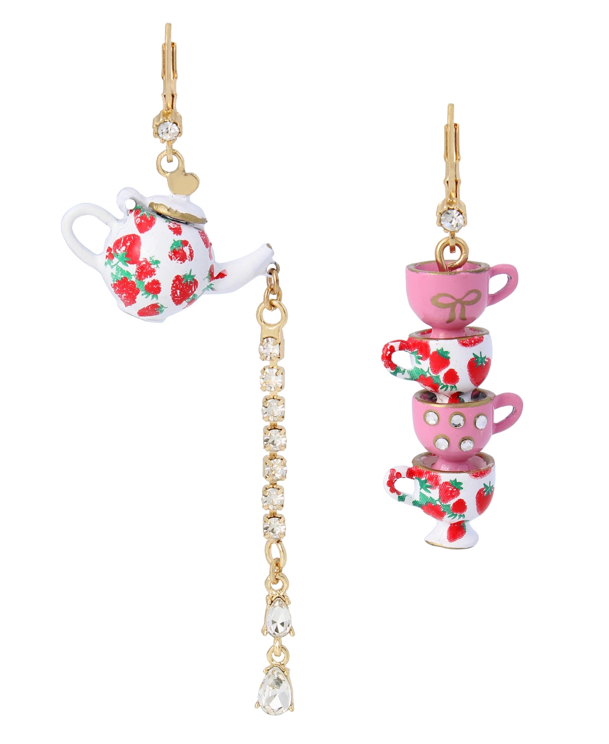 Betsey Johnson Tea Party Mismatched Earrings In Pink
