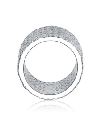 White Gold Plated with  Cubic Zirconia 5-Row Stacked Column Glamor Ring in Sterling Silver