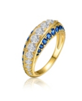 Genevive Sterling Silver 14K Gold Plated and Sapphire Cubic Zirconia Coctail Ring - Sapphire