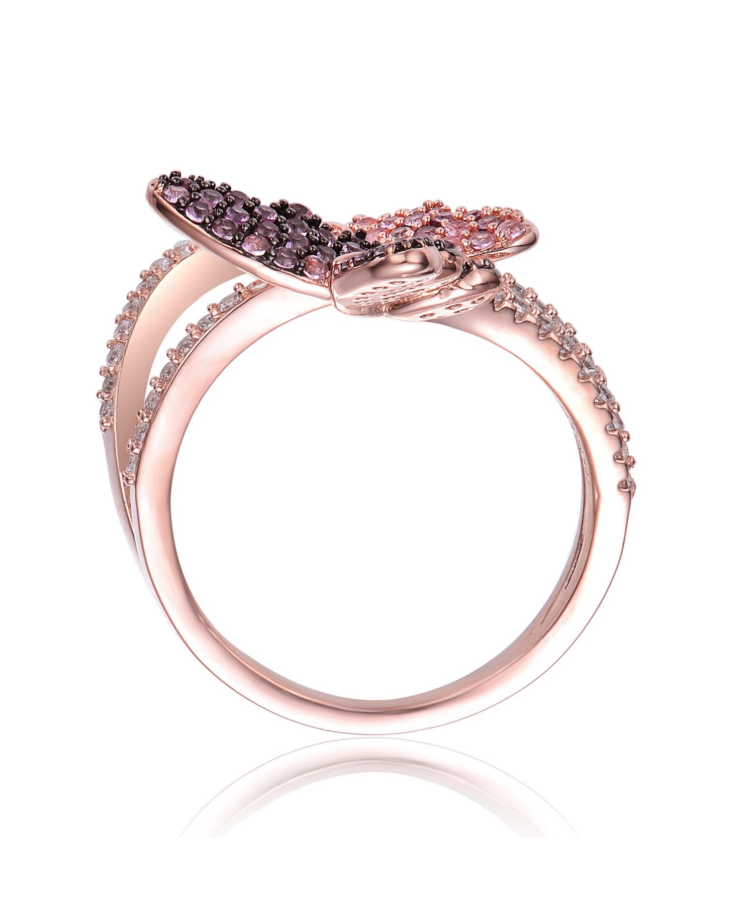 Chic 18K Rose Gold and Black Plated CZ Butterfly Statement Ring