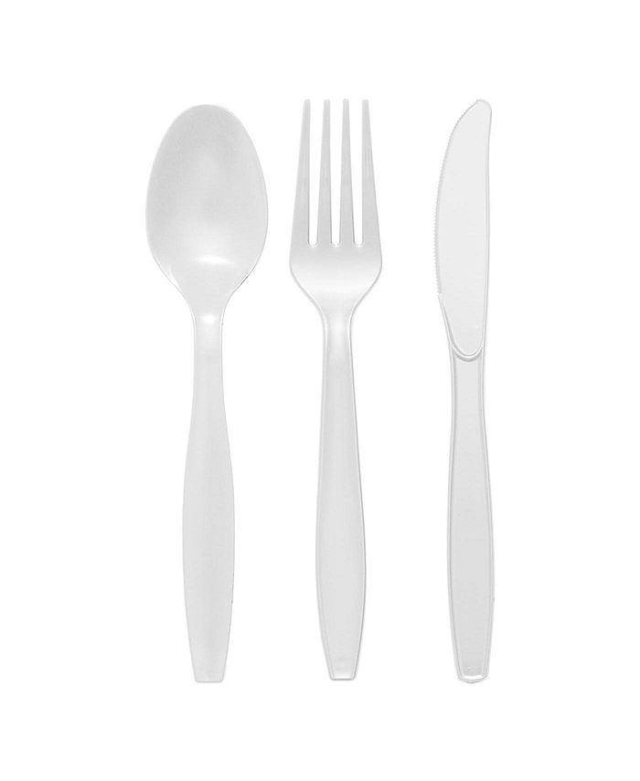 Smarty Had A Party White Disposable Plastic Cutlery Set Spoons, Forks and Knives (1000 Guests