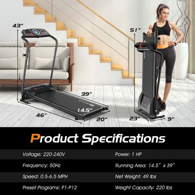 1HP Electric Treadmill Folding Motorized Power Running