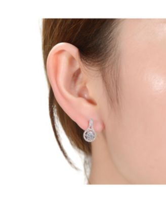 Rhodium Plated Clear Round Cubic Zirconia Drop Earrings