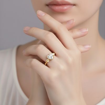 Sterling Silver Heart and Round Clear Cubic Zirconia's Three-Stone "I Love You" Ring